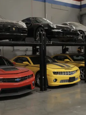 Luxury cars in climate-controlled indoor storage
